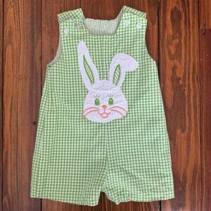 Bailey Boys Reversible Shortall Baby Boy Size 6 Months Green Gingham Bunny Snail